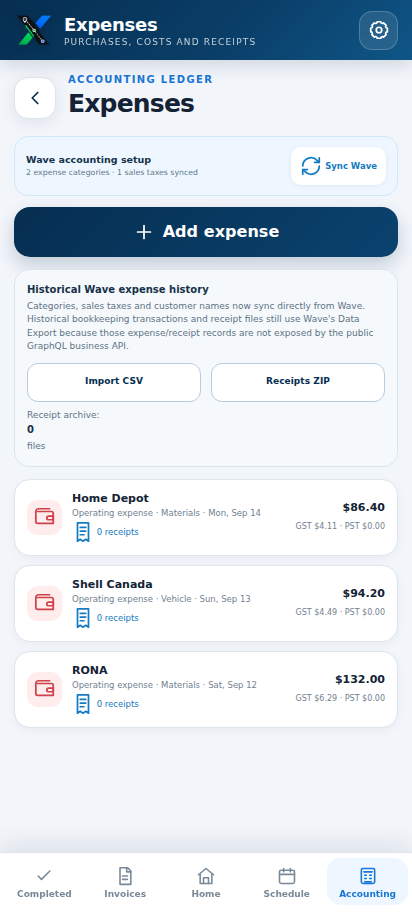Expenses: Receipts and costs while they are fresh
